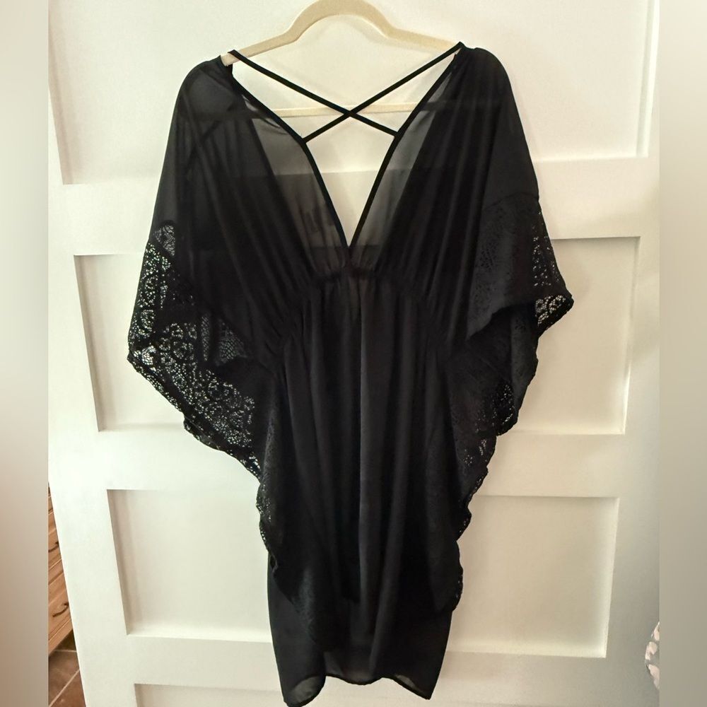 New Xhilaration black lace criss cross boho coverup